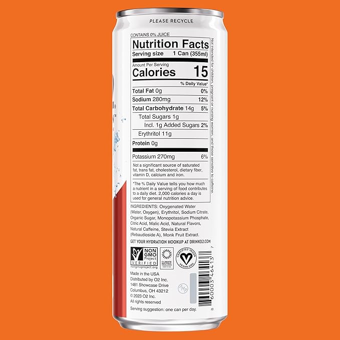 O2 Orange Mango Post Workout Recovery Drink - Caffeinated Electrolyte Drink for Daily Hydration