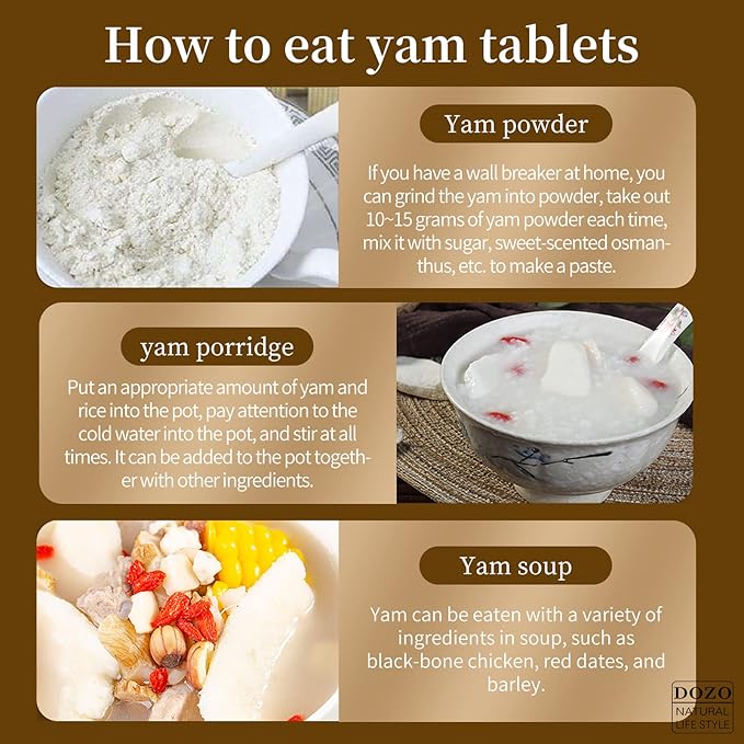 DOZO Dried Chinese Yam 400g/14.1oz Dried Iron Stick Yam Shan Yao for Tea Congee Soup Porridge Sulfur Free No Additives 山药干 淮山药