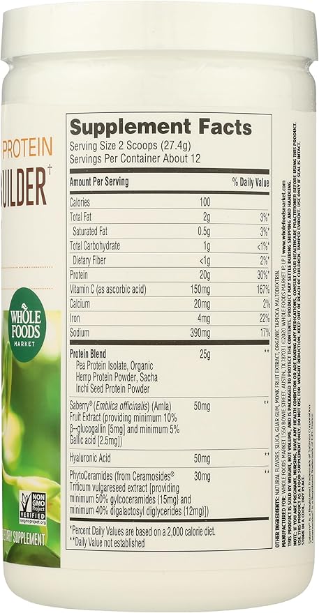 Whole Foods Market Protein Plant Based Collagen Builder Vanilla CA On 11.6 Ounce