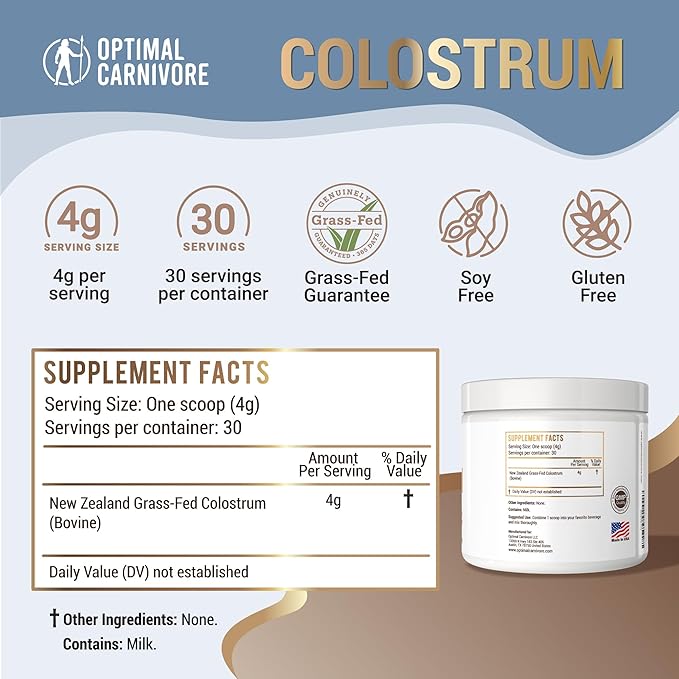 Grass Fed Colostrum Powder Unflavored Bovine Colostrum for Humans Colostrum Supplement Powder for Gut Health Immune Support &amp Muscle Recovery 120 grams Colostrum Powder Grass Fed