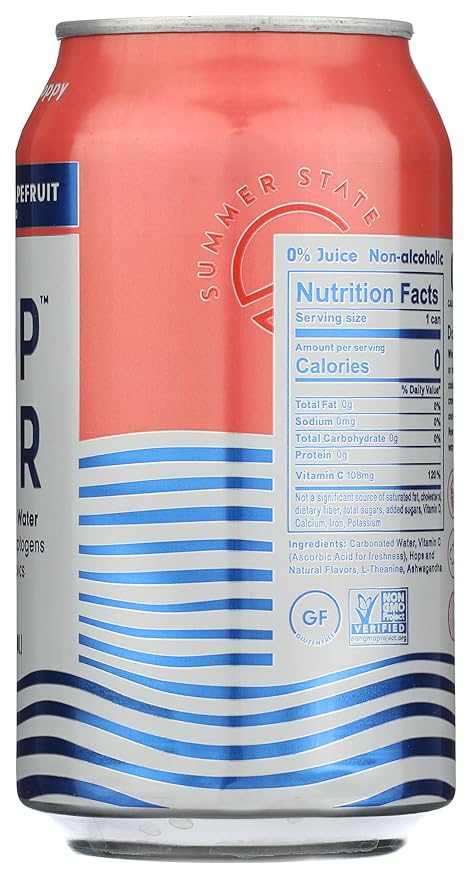 HOP WTR Sparkling Hop Water Ruby Red Grapefruit 12 Pack Sugar Free Low Carb Non Alcoholic Drinks NA Beer Adaptogen Drink No Calories Adaptogens &amp Nootropics for Added Benefits 12 oz Cans