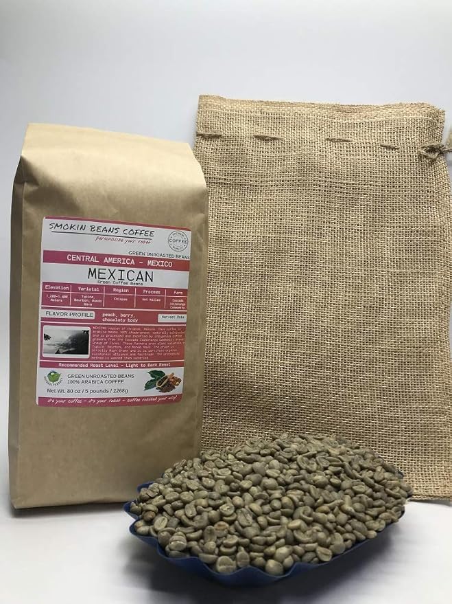 5 pounds| Mexican| Farm: Finca Nextlalpa| Grade-Altura| SpiceChocolateBrownSugarNuts/Apple| Specialty-Grade Green Unroasted Whole Coffee Beans| for Home Coffee Roasters|by Smokin’ Beans Coffee Co