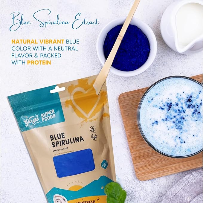 Yogi Super Foods 16oz Blue Spirulina Powder Made from Blue-Green Algae Extract - Superfood Plant Rich Source of Protein for Immune Support Energy Natural Food Coloring for Baking - 1lb Bag