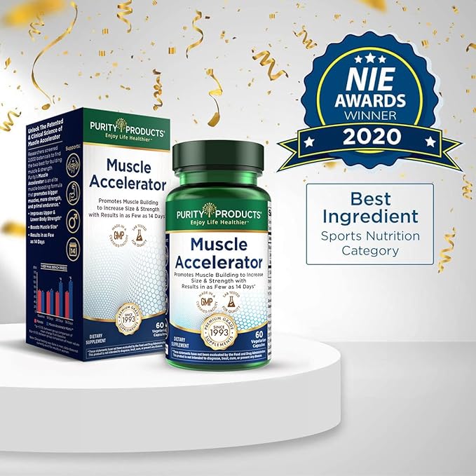 Purity Products Muscle Accelerator 650 mg Patented &amp Clinically Tested Muscle Accelerator Blend of Ayurvedic Herbal Extracts Promotes Strength Endurance + Muscle Growth - 60 Veg Caps