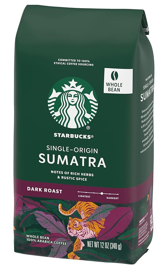 Starbucks Sumatra Coffee Whole Bean 12-Ounce Bags (Pack of 3)