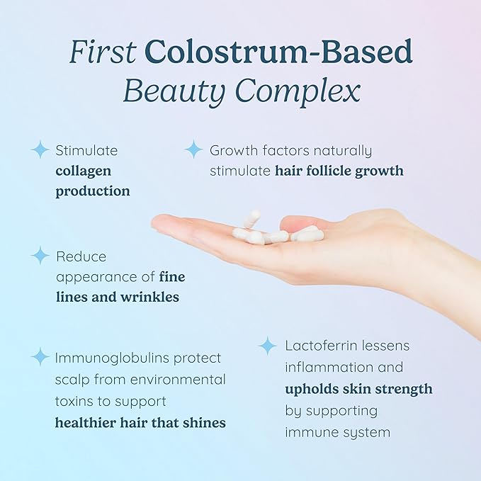 WONDERCOW Hair Skin and Nails Vitamins w/Bovine Colostrum Collagen Hyaluronic Acid Biotin Zinc &amp Lactoferrin┃Supports Faster Hair Growth Stronger Nails and Glowing Skin (30 Servings Capsule