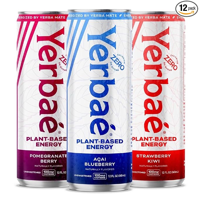Yerbaé Energy Seltzer - Variety Tropical Pack No Sugar/Calories/Carbs. Energized by Yerba Mate Naturally Caffeinated &amp Plant-Based Healthy Alternative to Coffee/Sugary Sodas Pack of 12 12oz c