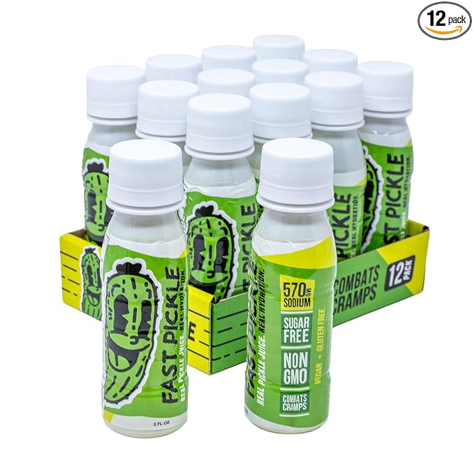 Fast Pickle Juice Pickle Shots For Leg Cramps Relief - Hydration &amp Electrolyte Support No Sugar Natural Ingredients - 3 Oz 12 Pack
