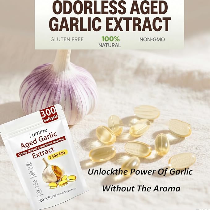 LUMINE Aged Garlic Extract 7500mg Odorless - - Lemeli Aged Garlic Extract 300 Softgels | Organic Non-GMO Gluten-Free | Supports Immune Health