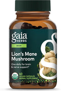 Gaia Herbs Lion's Mane Mushroom - Brain &amp Nerve Health Support* - 40 Vegan Capsules (40 Servings)