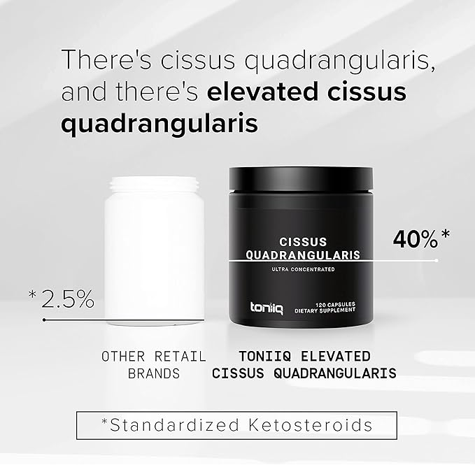 Toniiq Cissus Quadrangularis Capsules - Min. 40% Ketosteroids - Ultra High Strength Tendon and Joint Support Supplement - 1200mg Concentrated Cissus Extract - Wild Harvested in India - 120 Caps