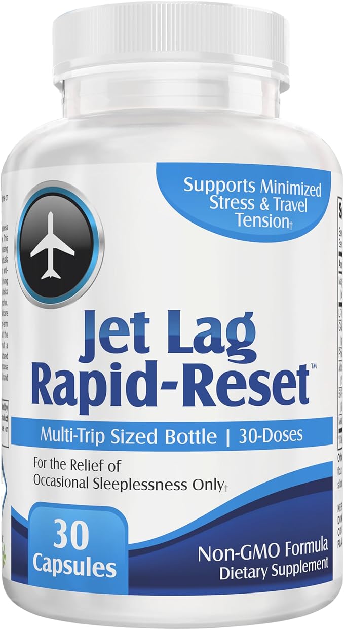Jet Lag Rapid-Reset (7-in-1) Support Supplements | Optimize Your Travel Routine | Jet Lag Supplement for Travelers | 30 Capsule Doses Per Bottle