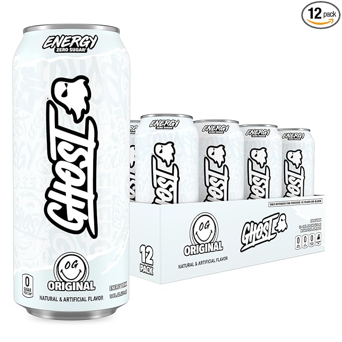 GHOST Energy Drink - 12-Pack Original 16oz - Energy &amp Focus &amp No Artificial Colors - 200mg of Natural Caffeine L-Carnitine &amp Taurine - Gluten-Free &amp Vegan