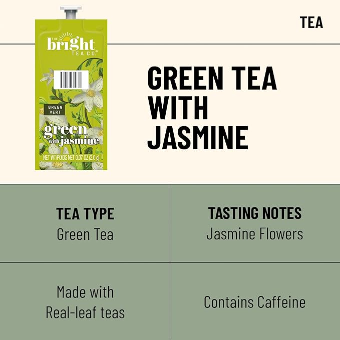 Flavia Bright Tea Co. Green Tea With Jasmine Freshpacks works only with Flavia Brewers (Case of 40)