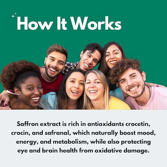 Saffron Supplements 88.5mg - 100% Pure Saffron Extract Capsules - Mood Eye &amp Energy Support - Made in USA