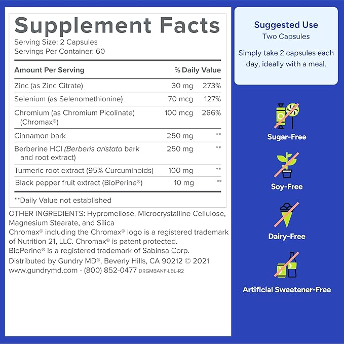 Gundry MD® Metabolic Advanced Nutrient Blend with Berberine to Support Healthy Metabolism 120 Count
