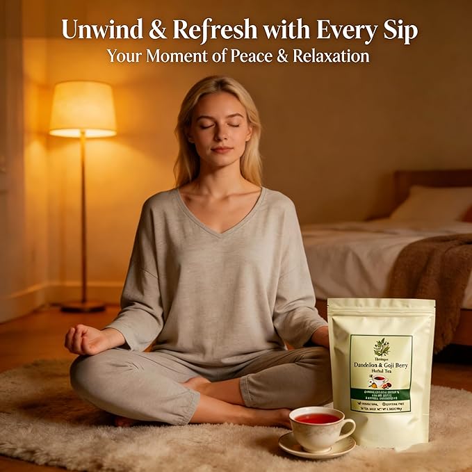 Harbique Dandelion Root Tea with Goji Berry &amp Jujube Dates Liver Cleanse &amp Detox Support Caffeine Free Herbal Tea for Immune Support &amp Gentle Energy 30 Pyramid Tea Bags