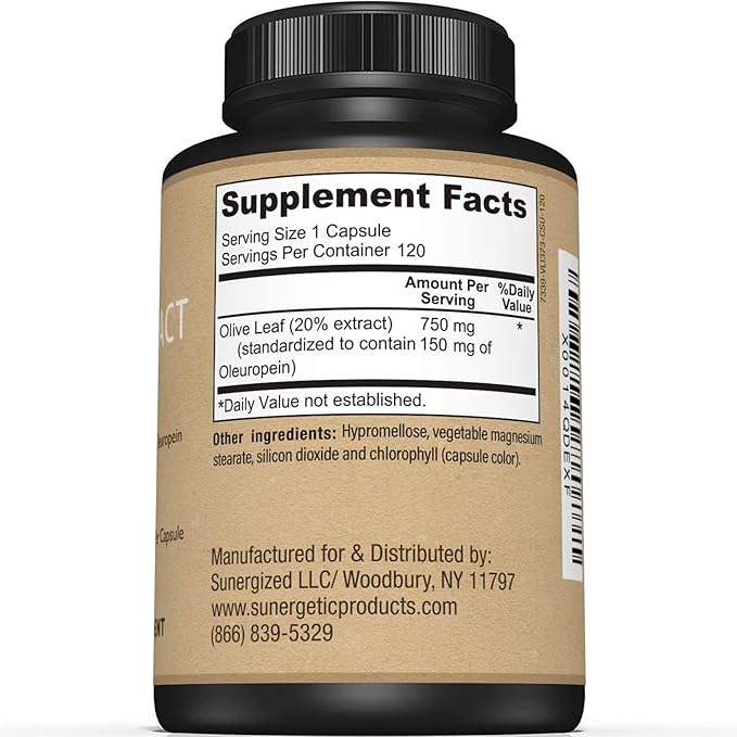 Premium Olive Leaf Extract Capsules – Standardized To 20% Oleuropein – Super Strength Olive Leaf Exact Supplement Supports Immune System &amp Cardiovascular Health – 750mg Per Capsule – 120 Capsules