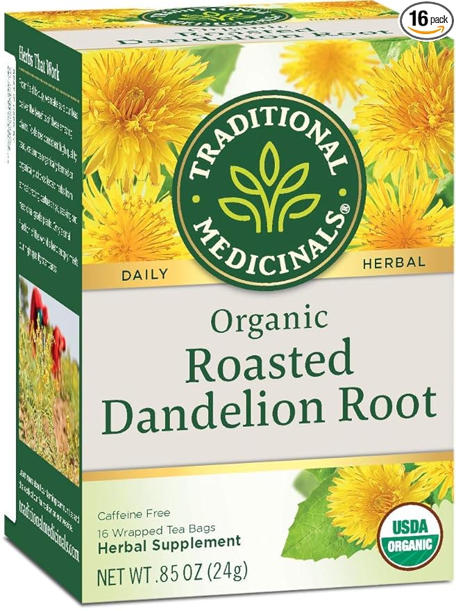 Traditional Medicinals Organic Roasted Dandelion Root Herbal Wrapped Tea Bags - 16 ct - 6 pk