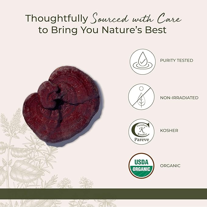 Starwest Botanicals Red Reishi Mushrooms Whole Organic - Dried Reishi Mushrooms for Herbal Tea &amp Cooking Ganoderma Lucidum Certified Kosher Non-GMO - 4 oz Pouch