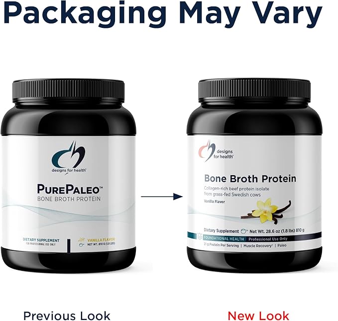 Designs for Health Bone Broth Protein Powder – 21g Grass-Fed Collagen-Rich Beef Protein Isolate – Vanilla Paleo Non-GMO Dairy-Free (30 Servings / 810g)