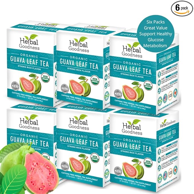Herbal Goodness Guava Leaf Tea - 6 Packs | Herbal Tea for Natural Digestive &amp Immune Support - Hojas De Guayaba Organica for Heart-Healthy | Organic Non-GMO Caffeine-Free Antioxidant Wellness Te