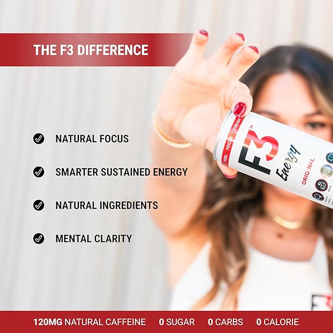 F3 Energy Drink Variety Pack - Muscle Building Sports Drinks w/BCAA Panax Ginseng &amp Ginkgo Biloba - Natural Energy Drinks for Mental Focus &amp Muscle Recovery 125 mg Caffeine (12 pack)