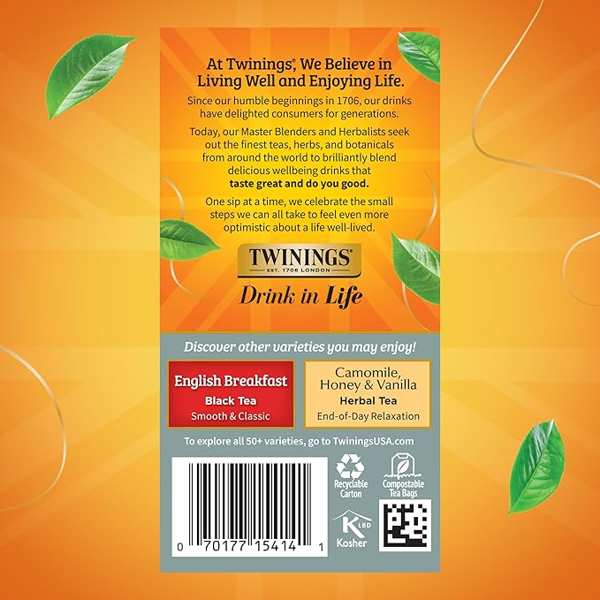 Twinings Prince of Wales Black Tea Individually Wrapped Bags 20 Count (Pack of 6) Velvety Smooth &amp Mild Caffeinated Enjoy Hot or Iced 120 Teabags