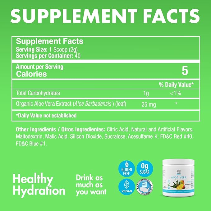 Yes You Can! Aloe Vera Powder Drink Mix - Hydration Booster Infused with Pure Organic Aloe Vera Extract - Delicious Flavors - Made in USA - Antioxidant Rich - Mango Flavor - 40 Servings