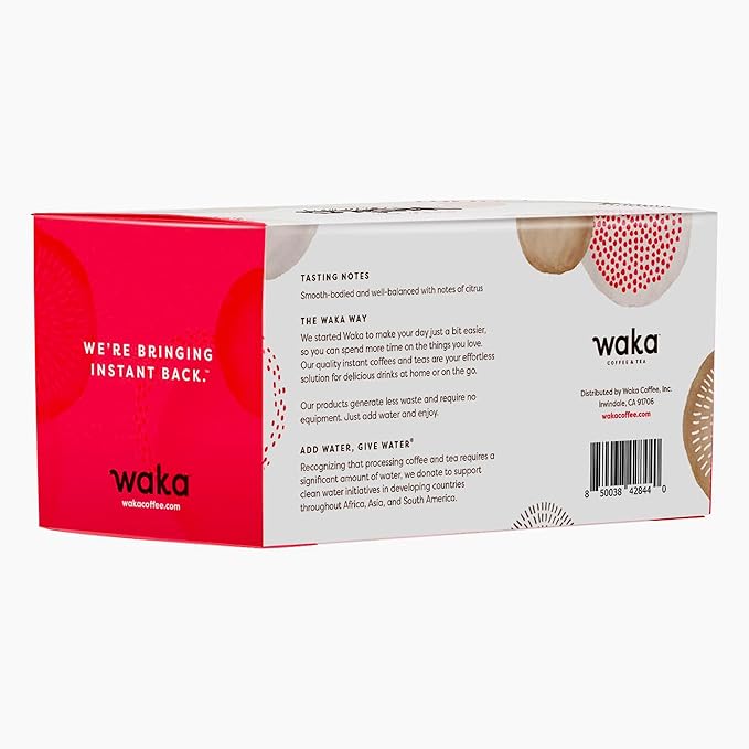 Waka Decaf Premium Instant Coffee — 100% Colombian Arabica Freeze Dried Beans — For Hot or Iced Coffee (Single-Serve 50 ct)