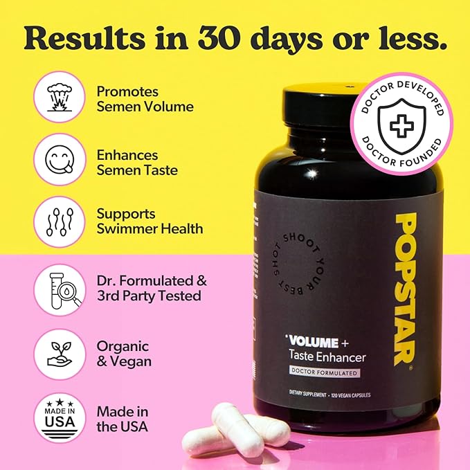 POPSTAR Labs Semen Volume Booster - Men's Semen Health &amp Fertility Supplement - Doctor Formulated to Increase Load Volume - Made in USA - Non-GMO Organic Vegan - 120 Capsules (1 Month Supply)