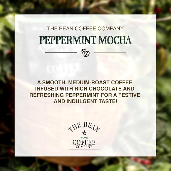 The Bean Organic Coffee Company Peppermint Mocha Medium Roast Whole Bean Coffee 16-Ounce Bags (Pack of 2)