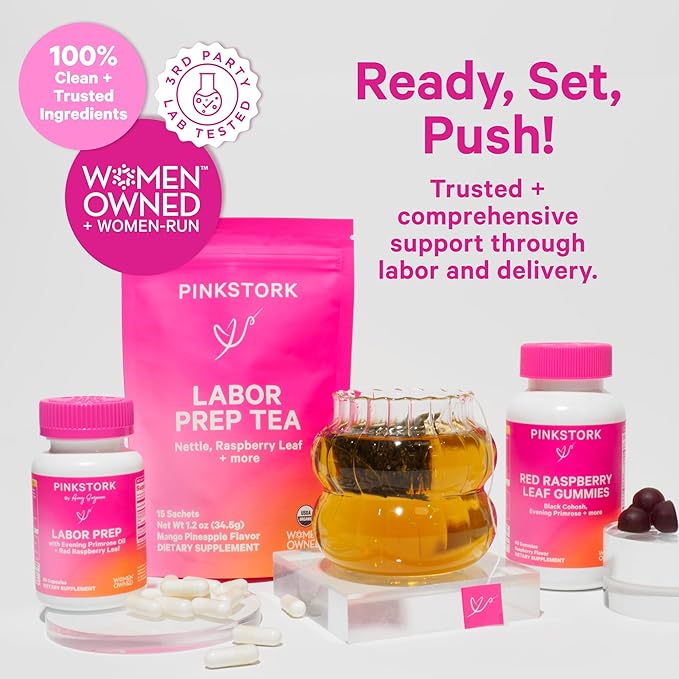 Pink Stork Labor Prep Tincture – Red Raspberry Leaf Chamomile Ginger &amp 8 Herbs – Third Trimester Pregnancy + Postpartum Recovery &amp Lactation Support – 2 oz Herbal Supplement