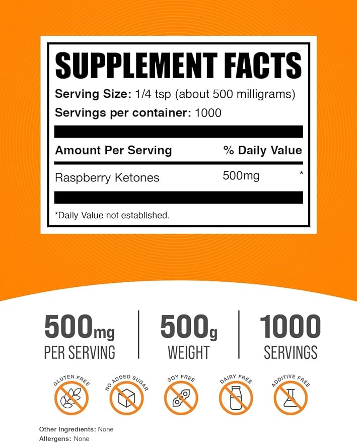 BulkSupplements.com Raspberry Ketones Powder - Raspberry Ketones Supplement Antioxidant Source - for Energy Support Gluten Free 500mg per Serving 500g (1.1 lbs) (Pack of 1)