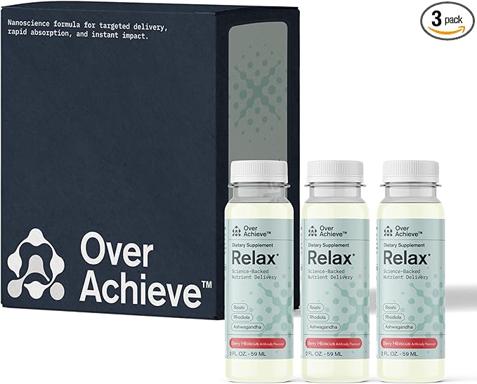 Relax Drink for Relaxation and Stress Relief Contains Ashwagandha Rhodiola Rosea and Reishi Mushroom with Advanced Nanoscience Technology 3 Pack Calm Nervous System Berry Hibiscus 2oz