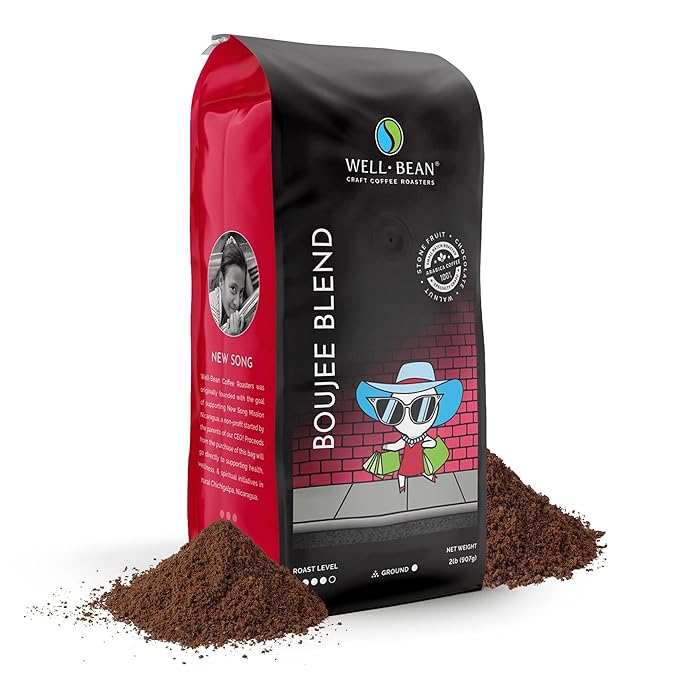 Well-Bean Coffee - Boujee Blend Ground Coffee Made of Brazil Colombia and Honduras Coffee Antioxidant Rich Coffee Ground Dark Roasted Coffee 2 lb
