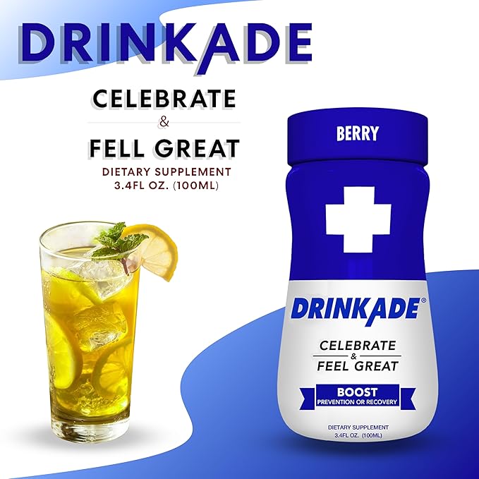 DrinkAde Boost – The Day After Drink Immunity &amp Energy Support Hydration &amp Recovery Drink with Caffeine Electrolytes B Vitamins &amp Green Tea Extract – Sugar Free 5 Calories Vegan Non-