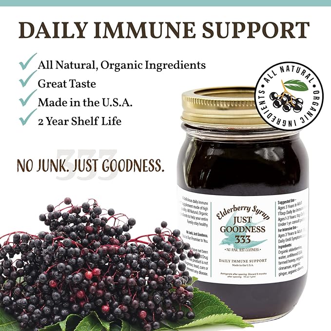 All Natural Elderberry Syrup (16 fl oz) for Adults and Kids Daily Immune Support Herbal Supplement with Antioxidants Organic Sambucus Elderberry