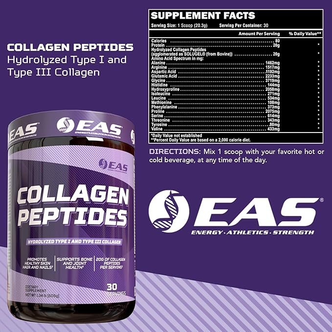 Experimental and Applied Sciences Collagen Peptides Powder | Hydrolyzed Type I &amp III | for Healthy Hair Skin &amp Nails | Bone &amp Joint Health | 20g Collagen Per Serving | 30 Servings (Unfla
