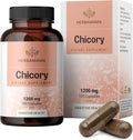 HERBAMAMA Chicory Root Fiber Capsules - 1200mg Chicory Root Powder for Gut Cleanse &amp Digestive Support - Vegan Non-GMO Inulin Prebiotic Fiber Supplement