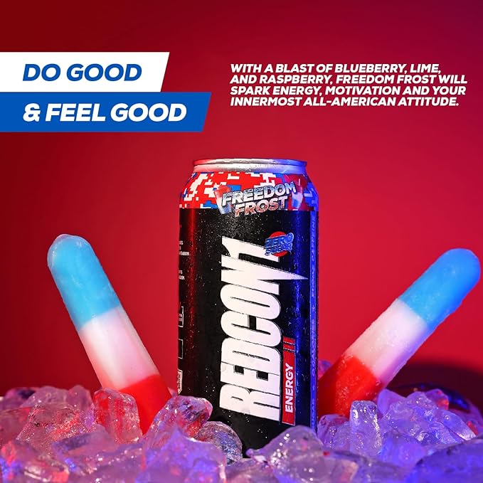 REDCON1 Energy High Performance Drink Freedom Frost - Zero Sugar Energy Drink with Alpha GPC Nootropic - 200mg Natural Caffeine from Green Coffee Beans - Vitamin B6 B12 &amp B5 to Boost Mood (12 ct