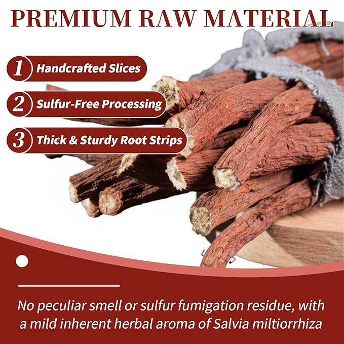 Wanhua Hall Dan Shen Salvia Root Slices 10.6oz/300g Red Sage Roots Additive-Free 丹参