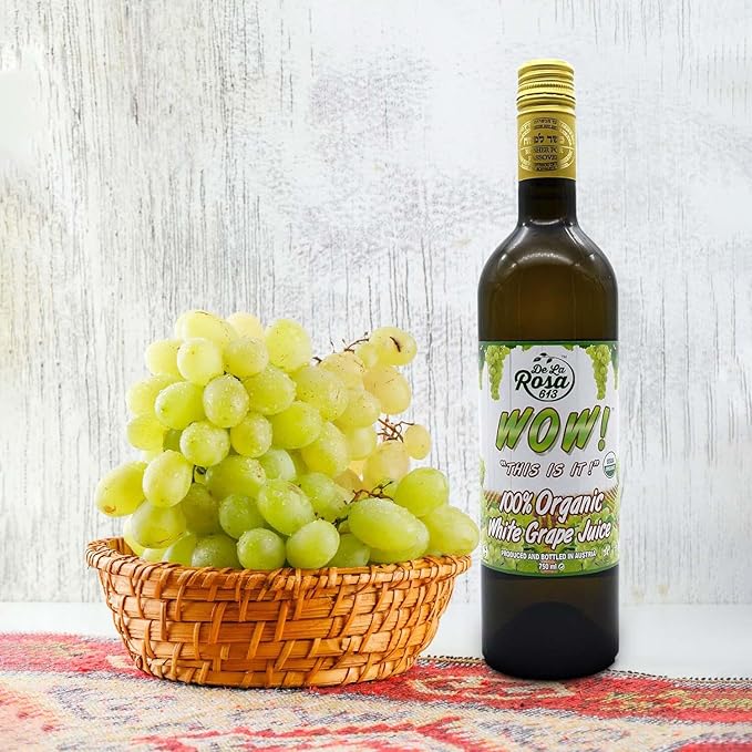 De La Rosa Organic White Grape Juice Kosher Non-GMO &amp Gluten Free Austrian White Grape Juice No Preservatives or Sulfites No Water Added 25.4 Oz Glass Bottle (Pack of 2)