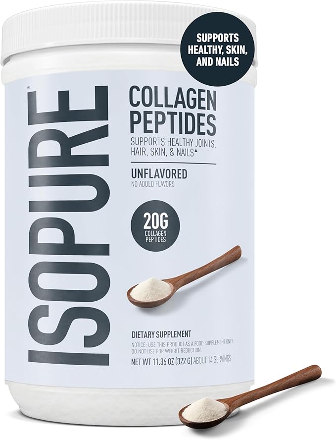 Isopure Collagen Peptides Powder Promotes Hair Nail Skin and Joint Health with Vitamin C and Biotin Unflavored 20g Collagen Peptides Per Serving 11.36 Oz 14 Servings (Packaging May Vary)