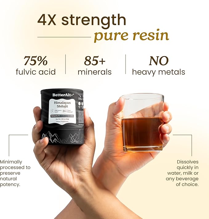 Better Alt Pure Himalayan Shilajit Resin Pack of 1 High Potency Gold Grade 75 Servings for Energy Boost &amp Immune Support 85+ Trace Minerals 75%+ Fulvic Acid with Lab Test Report400 mg