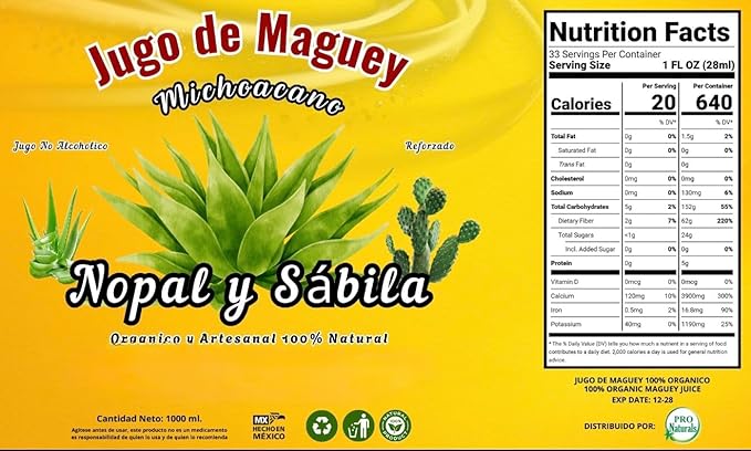Maguey Juice Nopal Y Sabila - Jugo De Maguey Reforzado Extract 1000ML | All Natural 100% Juice | Jugo de Maguey de Michoacan Sabor Natural