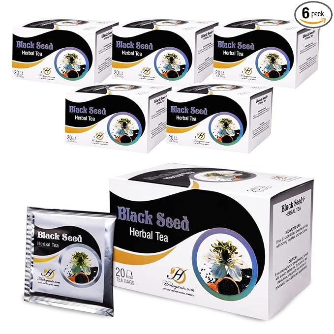 HERBOGANIC Black Seed Herbal Tea - Digestion Support and Immune Boost | Refreshing and Delicious Blend | Natural Ingredients | 120 Tea Bags