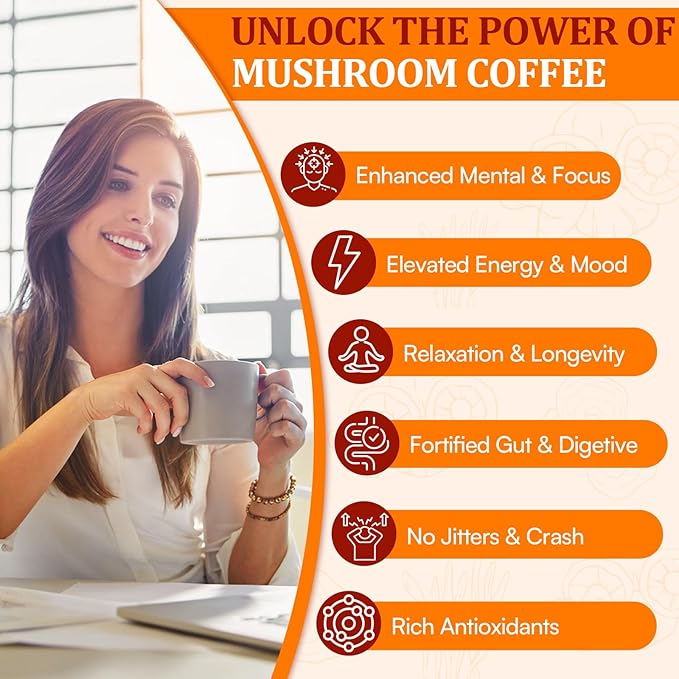 Mushroom Coffee - Mushroom Coffee Organic with 11 Superfood Mushrooms Includes Lion's Mane Reishi Chaga Cordyceps and Adaptogens Mushroom Supplement for Energy Focus Memory and Immunity - 5.3oz