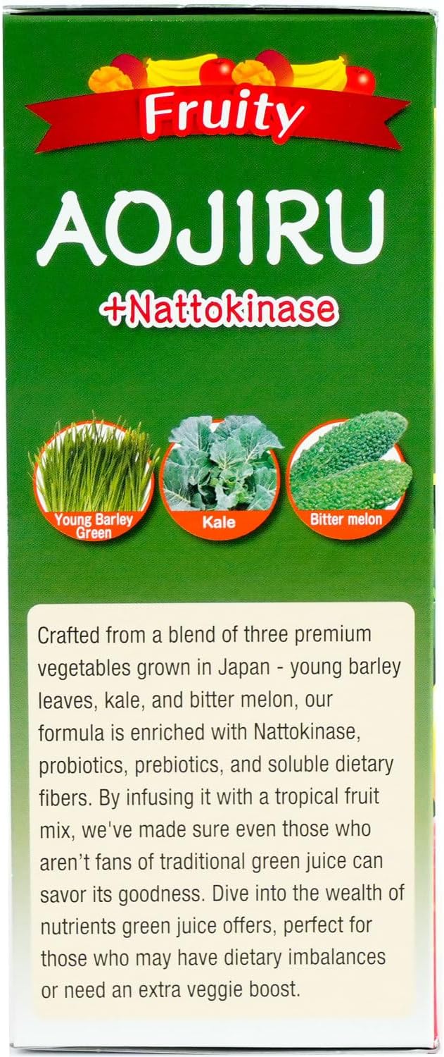 FINE JAPAN Green Aojiru Young Barley Grass Powder with Fruits and Nattokinase Powder juice &amp Smoothie Mix Superfood Vitamin Probiotics (154gr/5.4 oz/30 packets) (Pack of 3) Made in Japan