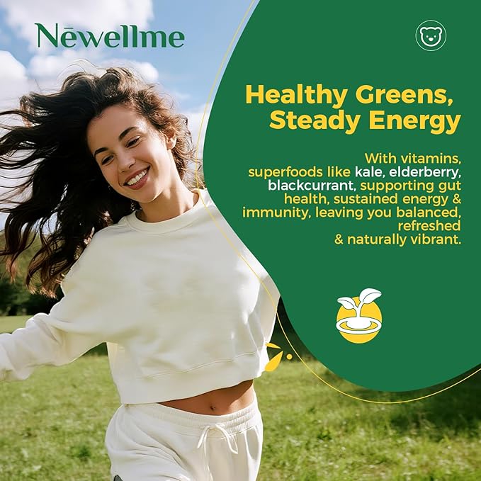 NEWELLME Super Greens Gummies Delicious Daily Greens Multivitamin Gummy Bears with Superfoods Fiber &amp Probiotics for Gut Health Energy &amp Immune Support Sugar Free 14 Grab-and-Go Packs